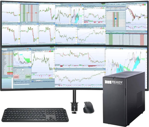 Station de trading Immersive Ultrawide avec 2 écrans, unité centrale, clavier, souris, onduleur, support écran Station de trading Immersive Ultrawide avec 2 écrans, unité centrale, clavier, souris, onduleur, support écran