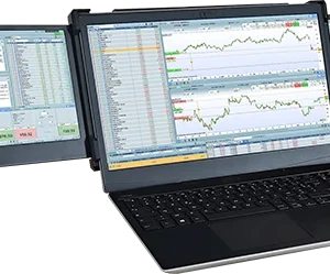 Station de trading Nomade Pro avec 1 pc portable + 2 écrans, unité centrale, clavier, souris, onduleur, support écran