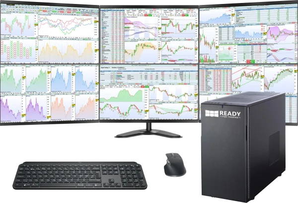 Station de trading Trader Pro avec 6 écrans, unité centrale, clavier, souris, onduleur, support écran Station de trading Trader Pro avec 6 écrans, unité centrale, clavier, souris, onduleur, support écran