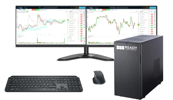 Station de trading Essentiel Pro Bronze avec 2 écrans, unité centrale, clavier, souris, onduleur Station de trading Essentiel Pro Bronze avec 2 écrans, unité centrale, clavier, souris, onduleur