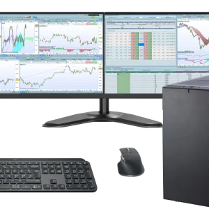 Station de trading Essentiel Pro Bronze avec 2 écrans, unité centrale, clavier, souris, onduleur