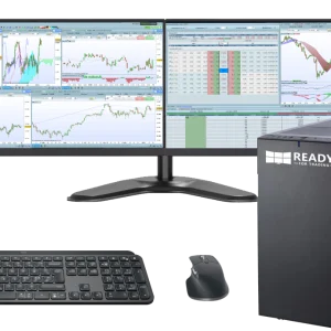 Station de trading Essentiel Pro Bronze avec 2 écrans, unité centrale, clavier, souris, onduleur