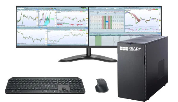 Station de trading Essentiel Pro Bronze avec 2 écrans, unité centrale, clavier, souris, onduleur Station de trading Essentiel Pro Bronze avec 2 écrans, unité centrale, clavier, souris, onduleur
